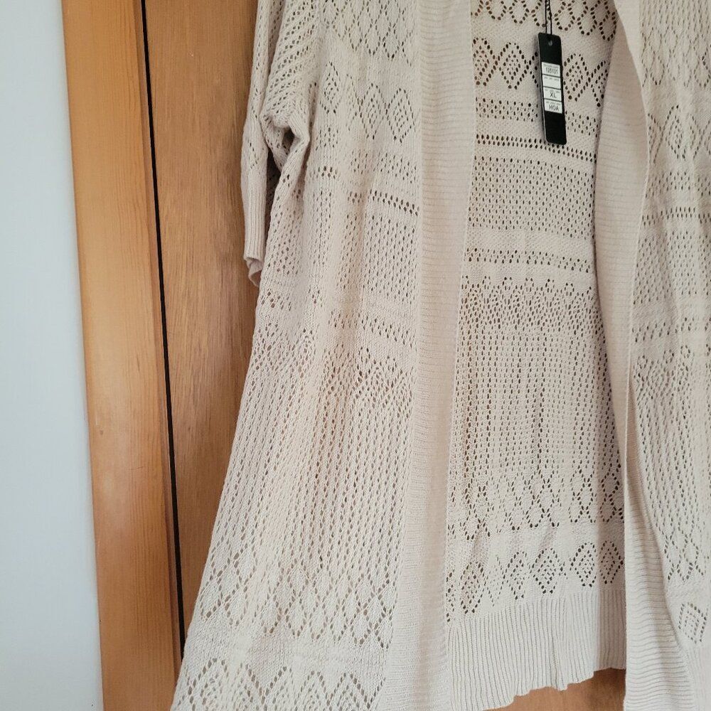 Belldini Open Weave Cardigan XL Cream Beige Pointelle Knit Lightweight Layer NWT - Picture 3 of 10